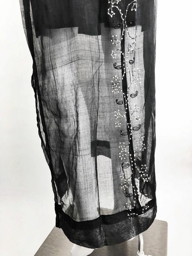 Paul Ropp schwarz bestickt Kleid Spaghettiriemen Baumwolle Größe L seitlich geschlitzt durchsichtig - Bild 6 von 9