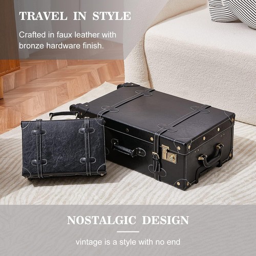 Spinner Wheels Vintage Luggage Set Handcraft Leather Suitcase TSA Lock for Women - Picture 16 of 40