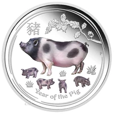 2019 Australia PROOF Colorized Lunar Year of the PIG 1oz SIlver $1 Coin w/ COA 
