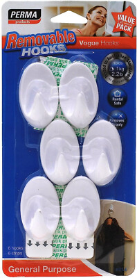 BULK 100 Packungen PERMASTIK Abnehmbare Wandhaken 6 Medium Vogue Haken