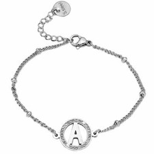 Bracciale con Lettera Iniziale da Donna in Acciaio Cristalli Strass Braccialetto