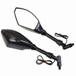 Motorcycle Amber LED Turn Signal Carbon Fiber Rearview Racing Mirrors 172-H7 