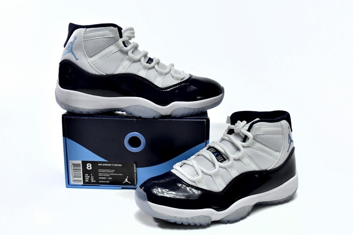Nike Air Jordan 11 Retro White with Black Upper, Playoff Warm Blue