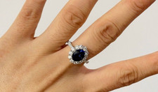2 CT Oval Cut Fancy Blue Sapphire CZ Halo Engagement Ring For Her 925 Silver