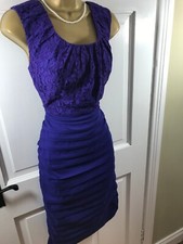 Coast Purple Floral Lace Lined Dress, UK 12, Good Condition