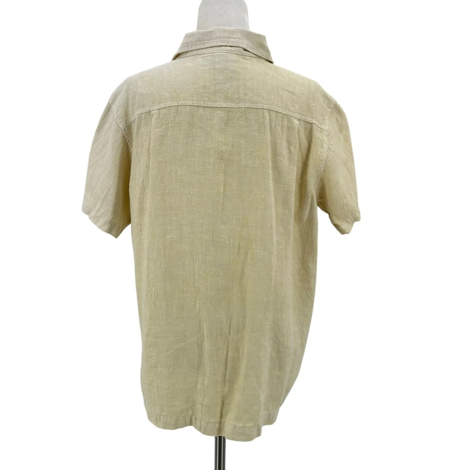 Vintage Fresh Produce Adult Small Shirt Linen Relaxed Fit Pale Yellow Button Top - Image 3 of 4