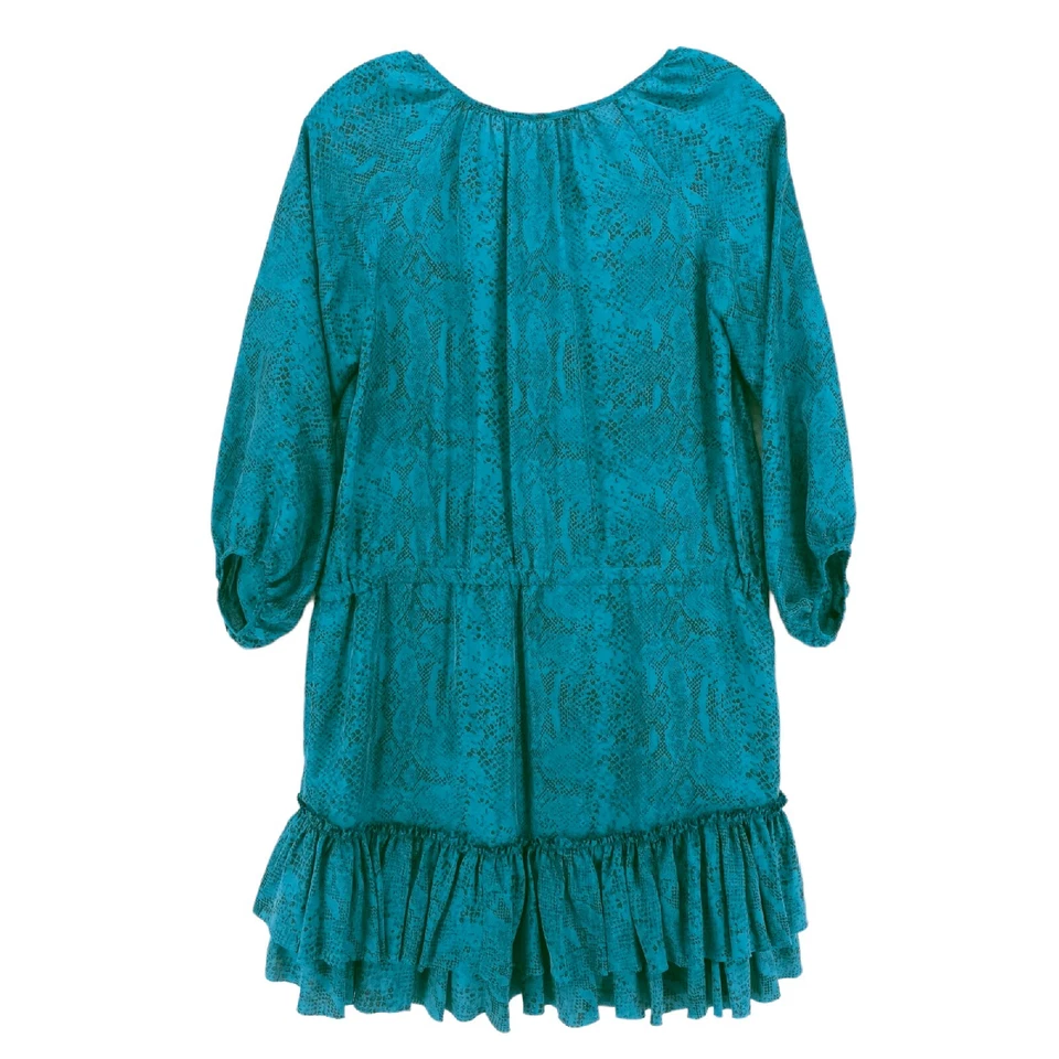 Rebecca Taylor 100% Silk Blue Python Print Tiered Mini Dress Size 0 - Image 3 of 4