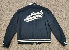 SAINT LAURENT Wool Knit Baseball Varsity Jacket SMALL EU 48 Black EMBROIDERED
