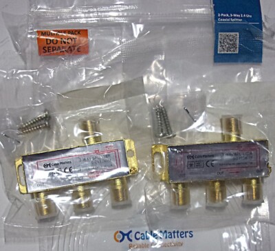 Cable Matters 2-Pack 2.4 Ghz 3 Way Coaxial Cable Splitter for STB TV/Antenna NEW