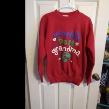 VTG Worlds Best Grandma Red Sweatshirt Sz Med Puff Graphic Made in USA M20 