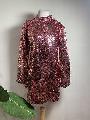 Anthropologie Maeve Long-Sleeve Mock-Neck Sequin Mini Dress, Size XS | eBay