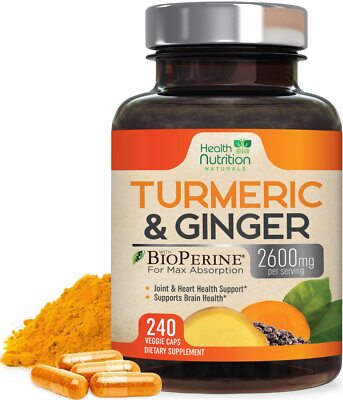 Turmeric Curcumin 2600mg w/ Ginger & BioPerine Black Pepper Capsules