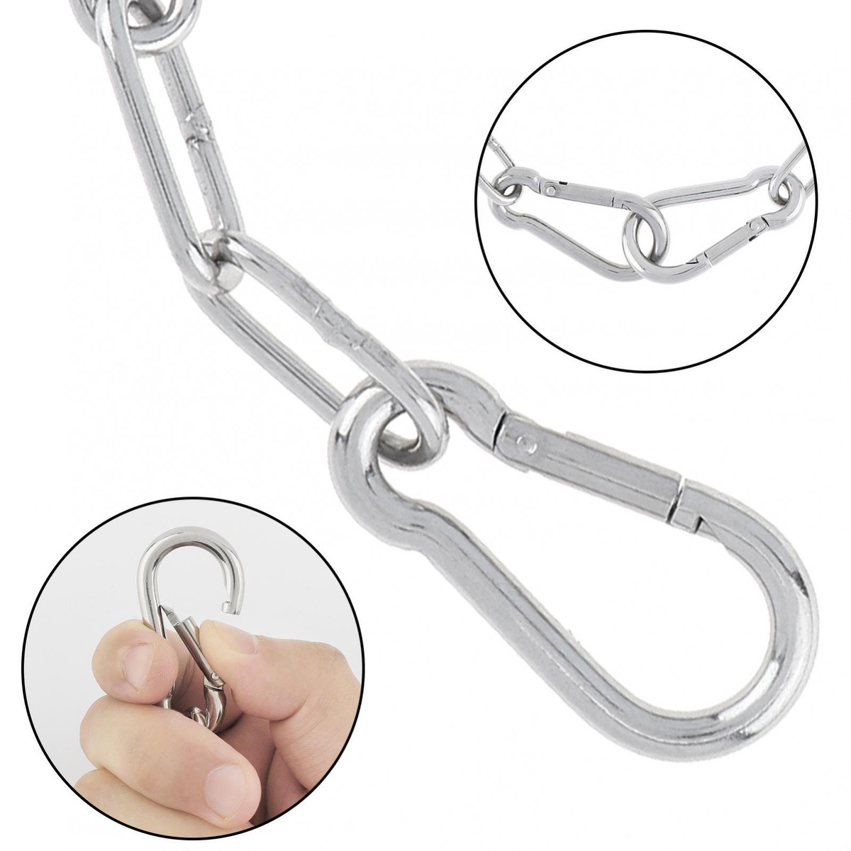 2-Pack Stainless Steel Gate Chain Lock – 39.37 Inch (100 Cm) Link Chain With Spring Buckles For Fences, Pet Cages & Corral Gates, Black