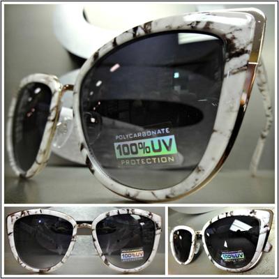 CLASSIC Elegant Funky VINTAGE RETRO CAT EYE Style SUN GLASSES White Marble Frame