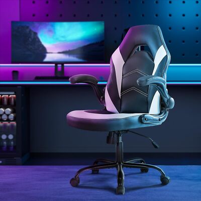Ergonomic Gaming Chair PU Leather Home Office Swivel Chair w/ Adjustable Armrest