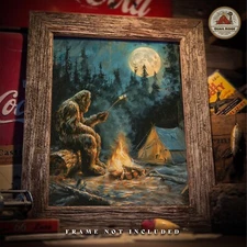 Vintage Sasquatch Bigfoot Art Print RV Camping Artwork Cabin Wall Decor Gift