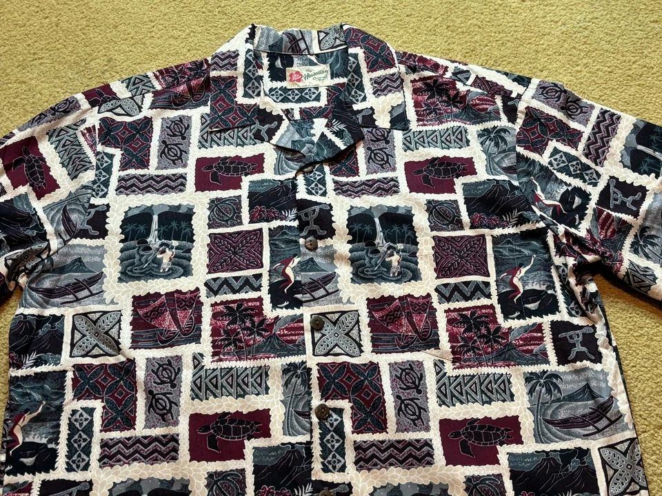 Camisa Hawaiana Hilo Hattie Aloha De Colección Años 90 Tortuga Abotonada Manga Corta XL Foto 3 de 3