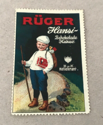 Reklamemarke Rüger Hansi, Schokolade, Kakao, K.u.K. Hoflieferant, um 1913 - Bild 1 von 2