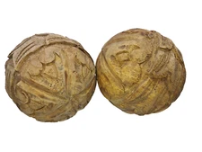 Vintage Primitive Hand Carved  Wooden Sphere SOLID WOOD 4" DECORATIVE BALLS