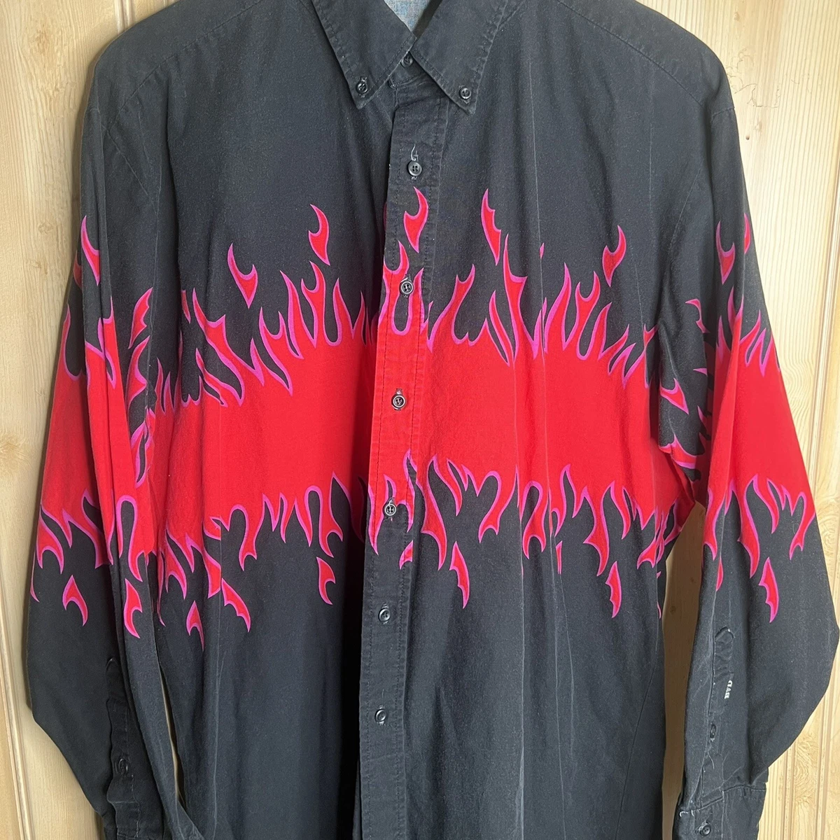 Vintage Brooks and Dunn Collection Western Cowboy Flame Fire Shirt 18x36