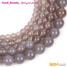 Gray Agate Round Natural 2mm Big Hole Loose Beads For Jewelry Making Strand 15"
