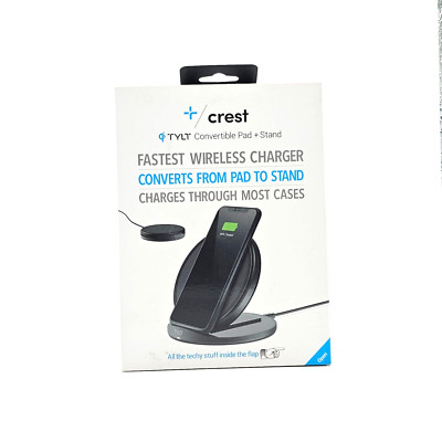 Tylt Crest Qi Certified Wireless Charger for Apple iPhone Airpods Samsung Black