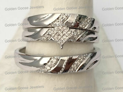 10k White Gold His Her Mens Woman Diamonds Wedding Ring
