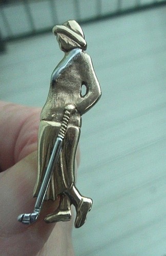 Vintage 9ct Yellow & White Gold Golfing / Golf Brooch h/m 1997 - Lady Golfer - Picture 2 of 6
