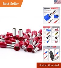 8 AWG Listed Copper Ferrule Terminals - 100 Durable Wire Connectors in Red