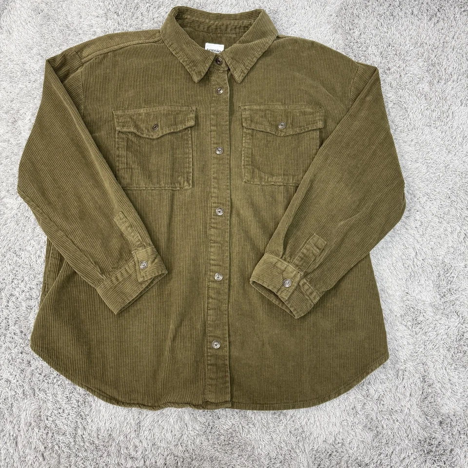 Camisa Kensie Jeans Para Mujer XL Verde Pana Botón Frontal Cazadora Sobrecamisa Foto 2 de 4