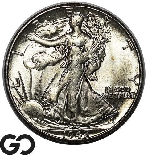 1942 Walking Liberty Half Dollar, Solid Gem BU++