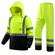 Hi Vis Class 3 Safety Rain Jacket for Men Waterproof, Reflective High Visibil...
