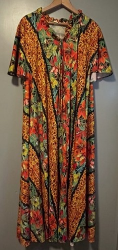 Vintage 1970’s Butterfly Floral Design Colorful Boho Village Fair Long Dress