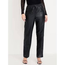 Old Navy Billie Straight Pants Women XL Tall Black Faux Leather High Rise Goth