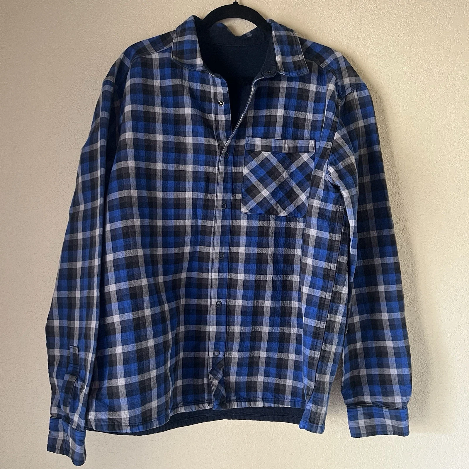 Mountain Hardwear Reversible Long Sleeve Shirt Sz L Plaid Blue Outdoor Rugged