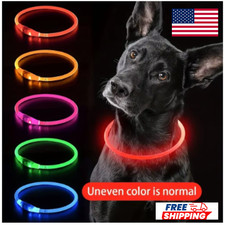 RECHARGEABLE LED Light-up Flash GLOW COLLAR Dog Pet Safety MICRO USB adjustable