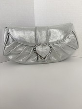 Nina Silver Crystal Heart Clutch Evening Bag Formal Going Out 