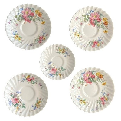 Royal Doulton Set Of 5 Saucers Arcadia Vintage Floral Bone China Plates