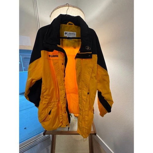 Columbia Double Whammy Jacket Mens L Yellow Black Vintage 90s Colorblock Shell - product listing photo