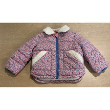 Mini Boden Girls Floral Puffer Jacket Sherpa Lined Size 2-3Y Zip Coat