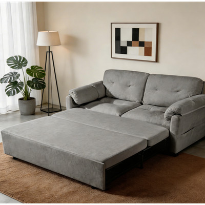 Convertible Queen Sleeper Sofa w/ Storage, Grey Chenille for Small Spaces