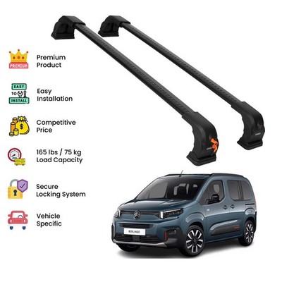 Black Premium Roof Rack Cross Bars For Citroen Berlingo 2018 (K9) Up