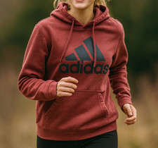 Adidas Sweatshirt Womens Small Brick Red Hoodie Kangaroo Pocket Logo Performance