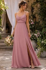 Azazie Dusty Rose Braided Trim Maxi Dress A8 Formal Bridesmaid Wedding Guest