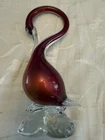 vintage 10” Murano glass swan figurine red/ orange