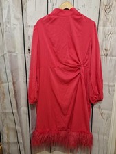 Ladies Pink Rouched Evening Party Cruise Dress Fluffy Fringe Hem Size 16