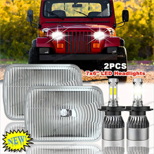 Pair 5x7 7x6 Inch Led Headlights Black Hi-low Beam For Jeep Cherokee Xj Yj Mj