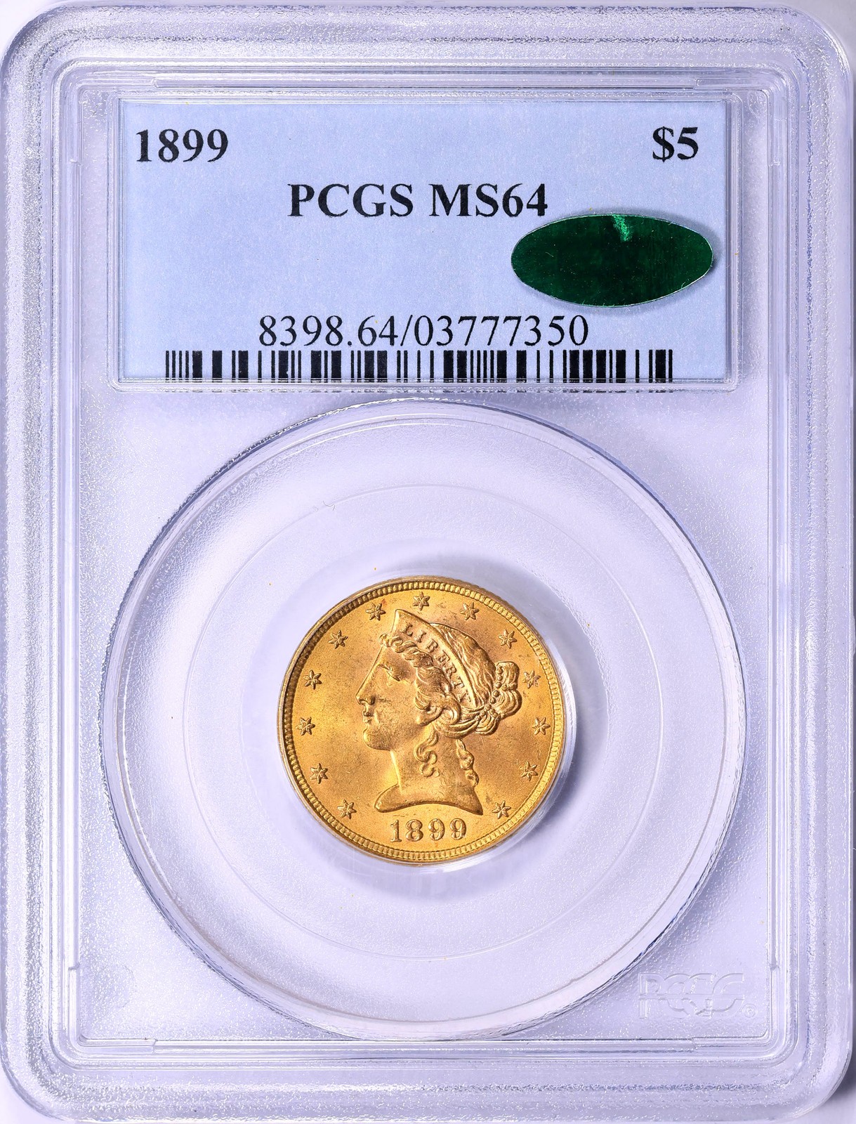 1899  Liberty Head Half Eagle - PCGS MS-64 CAC - $5 Gold CAC