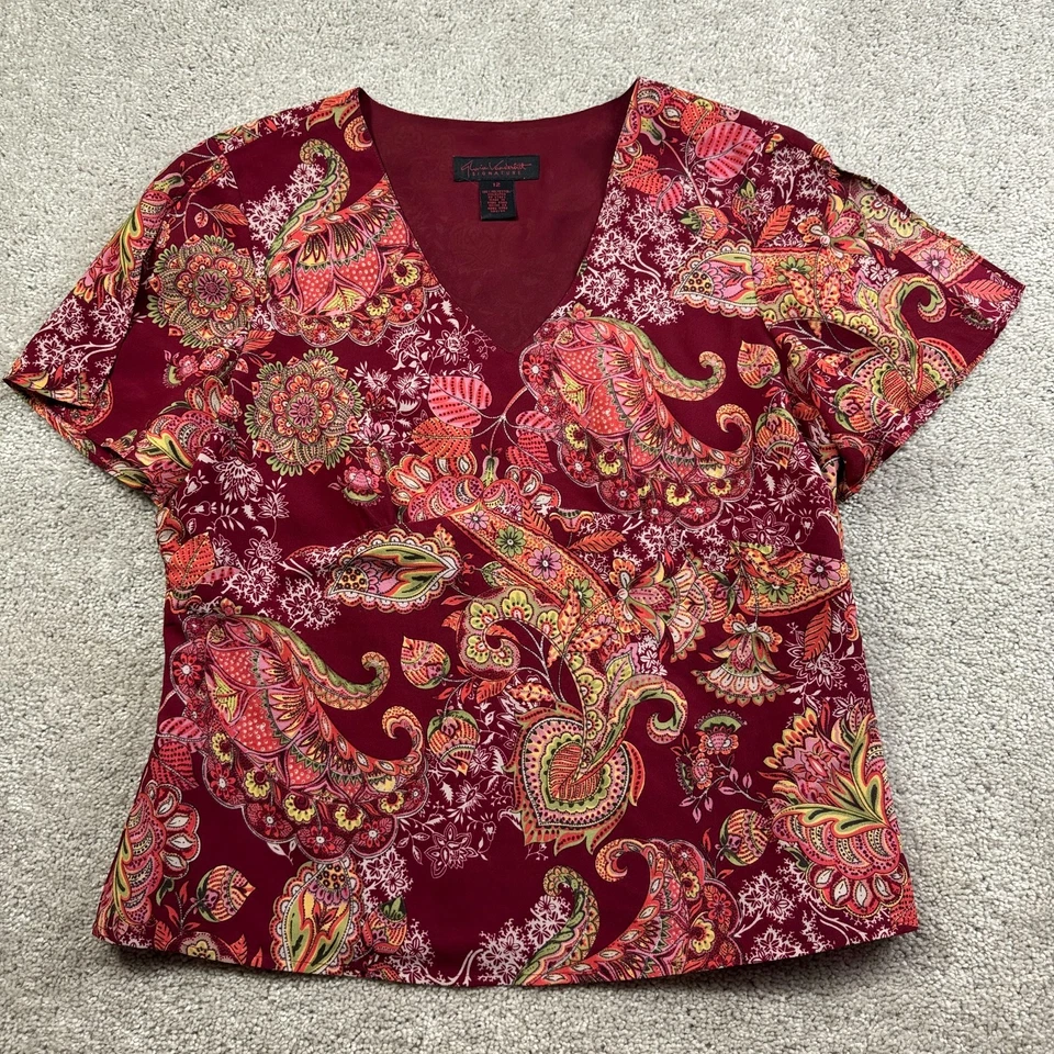 Top de cachemira Gloria Vanderbilt forrado manga acampanada boho artístico maduro para mujer Foto 4 de 4