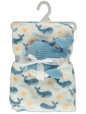 Duck Duck Goose Baby Boys' 2-Piece Baby Blanket Plush Whale Toy Set Color: multi